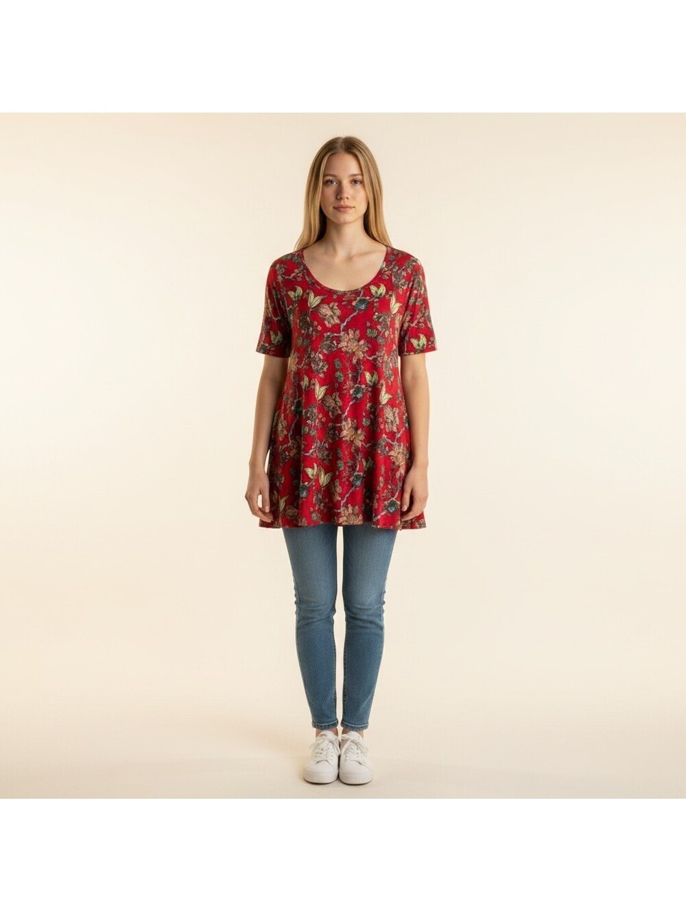 LulaRoe T-Shirt Women M Medium Red Floral Short Sleeve Round Neck Casual Stretch